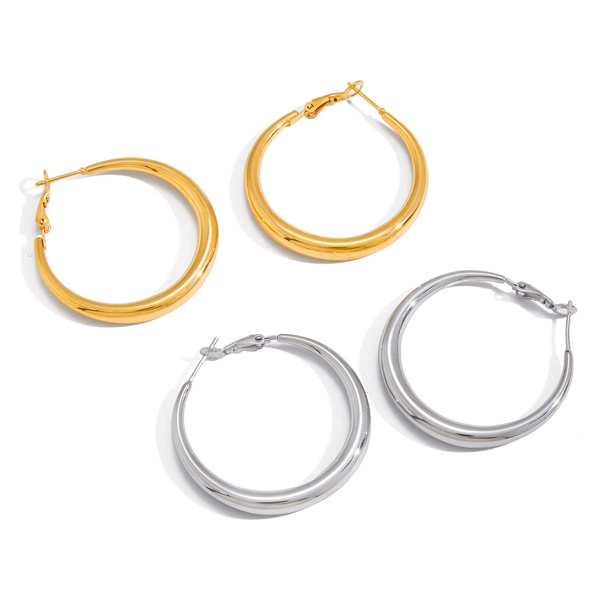 Stainless Steel Smooth Plain Hoop Earrings