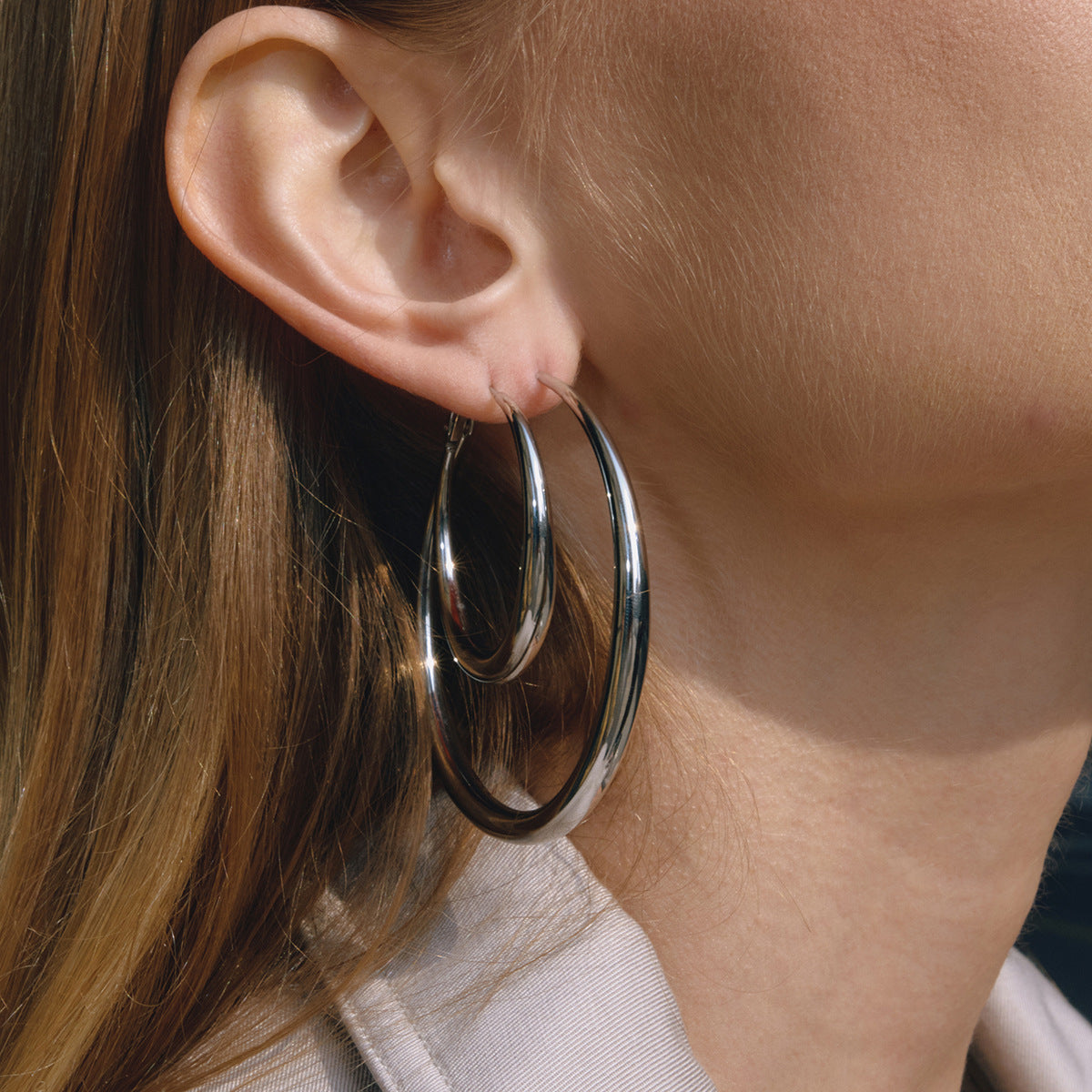 Stainless Steel Smooth Plain Hoop Earrings
