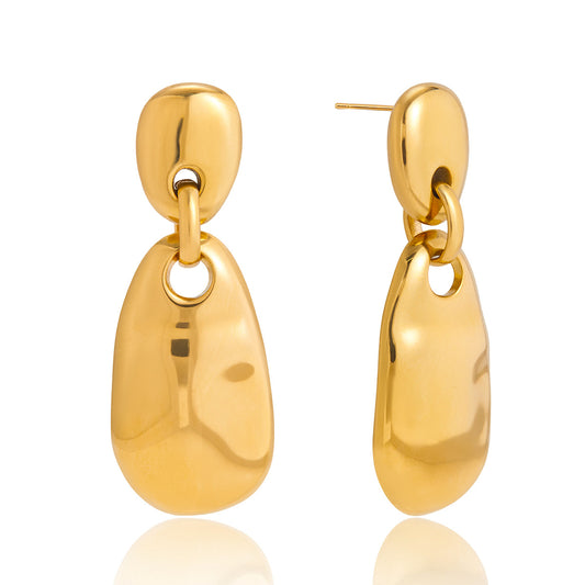 Stainless Steel 18K Gold PVD Oval Pendant Stud Earrings