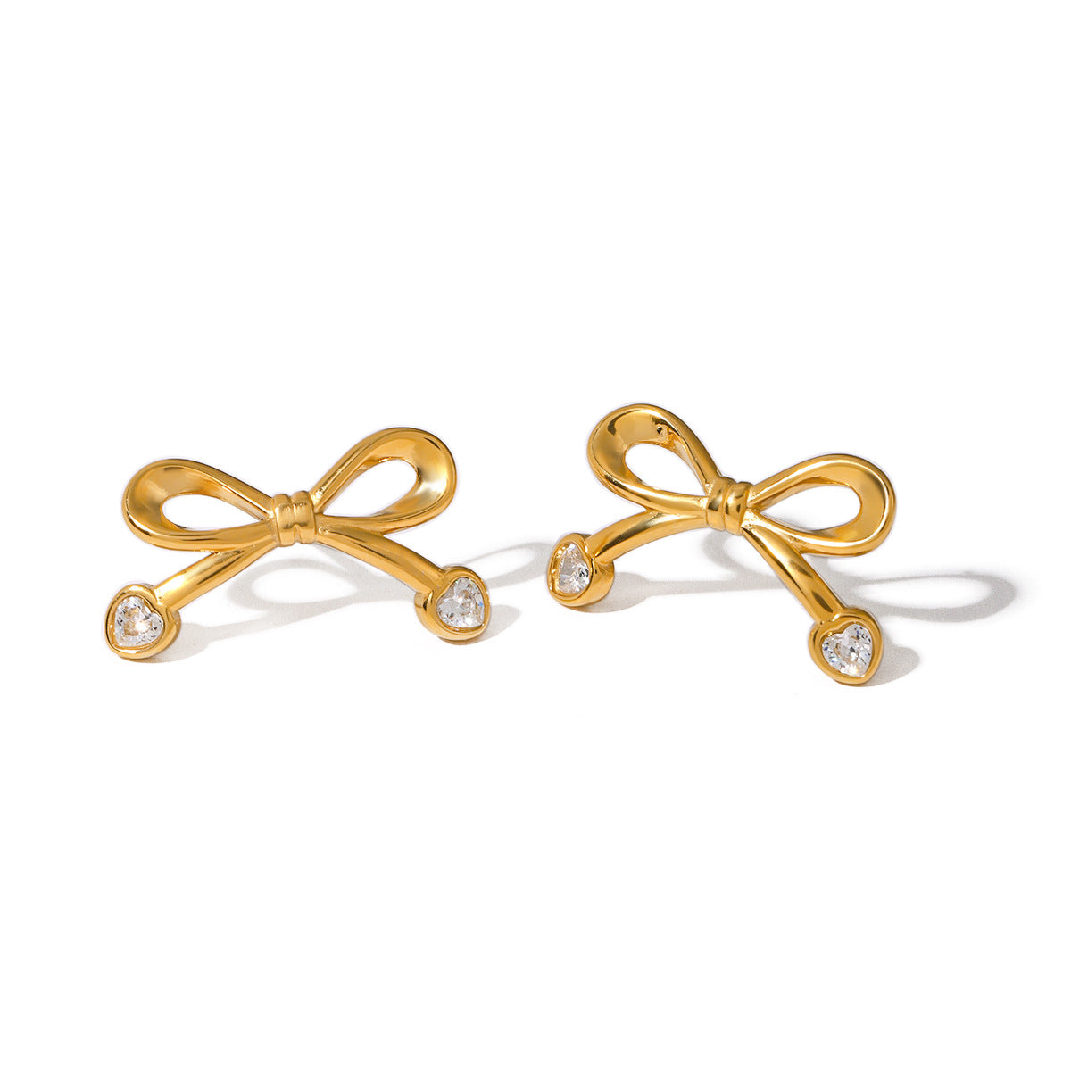 Stainless Steel Bowknot Heart CZ Stud Earrings