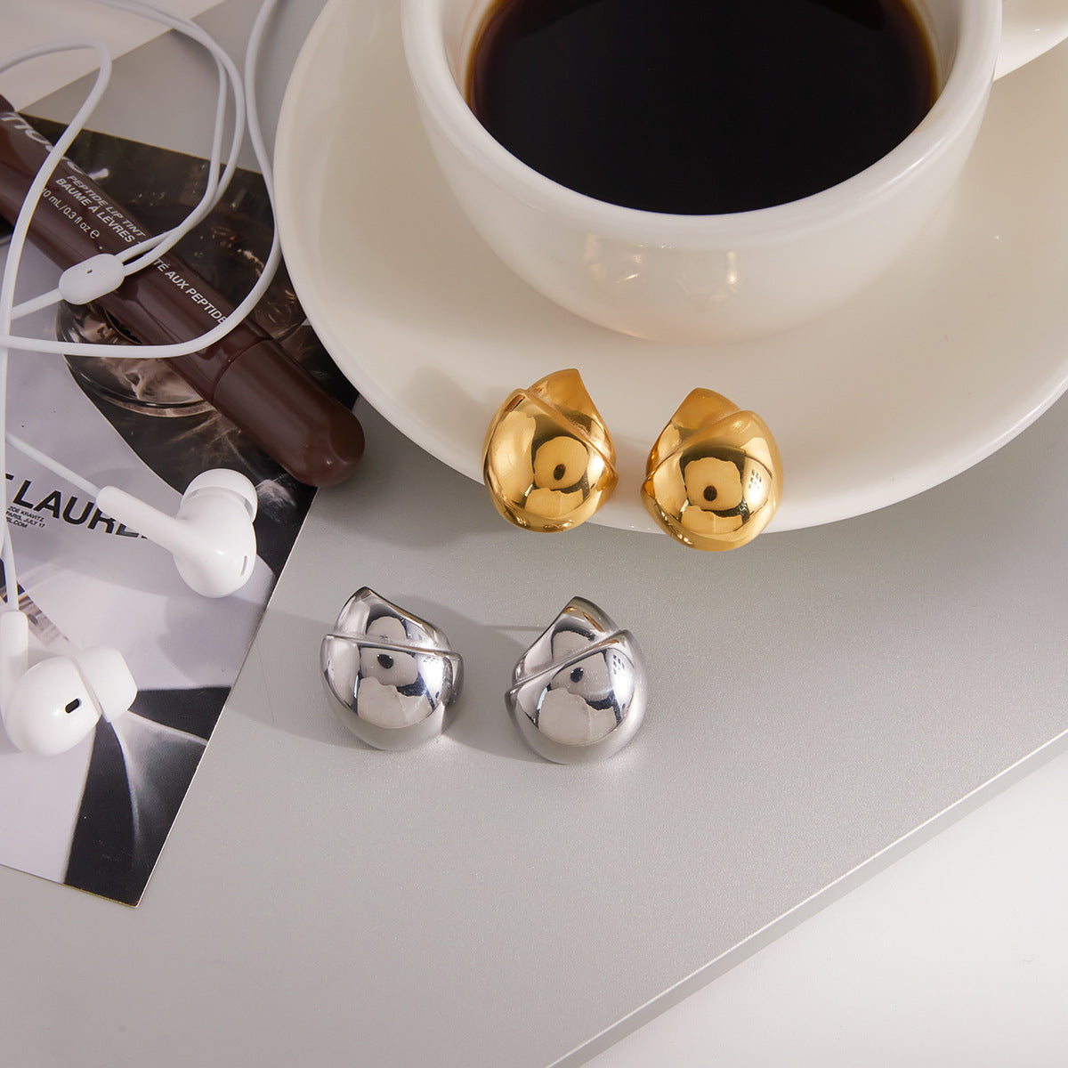 Stainless Steel Hazelnut Stud Earrings