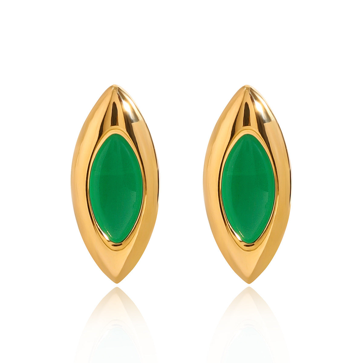 Stainless Steel Oval Agate Stud Earrings
