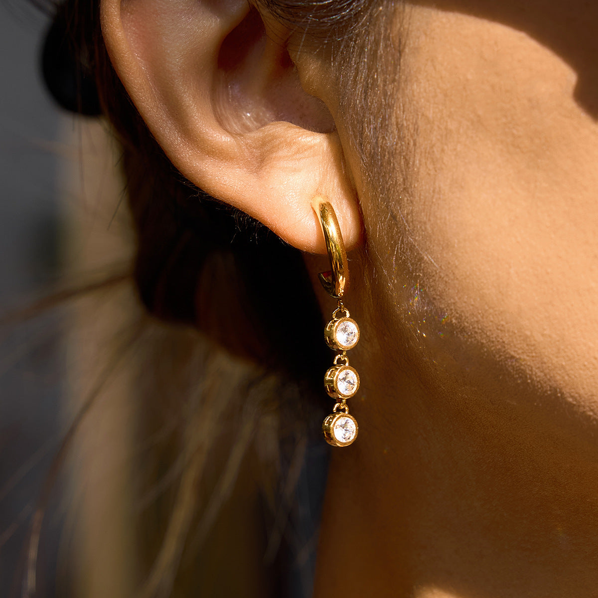 Stainless Steel Cubic Zirconia Tassel C-shaped Stud Earrings