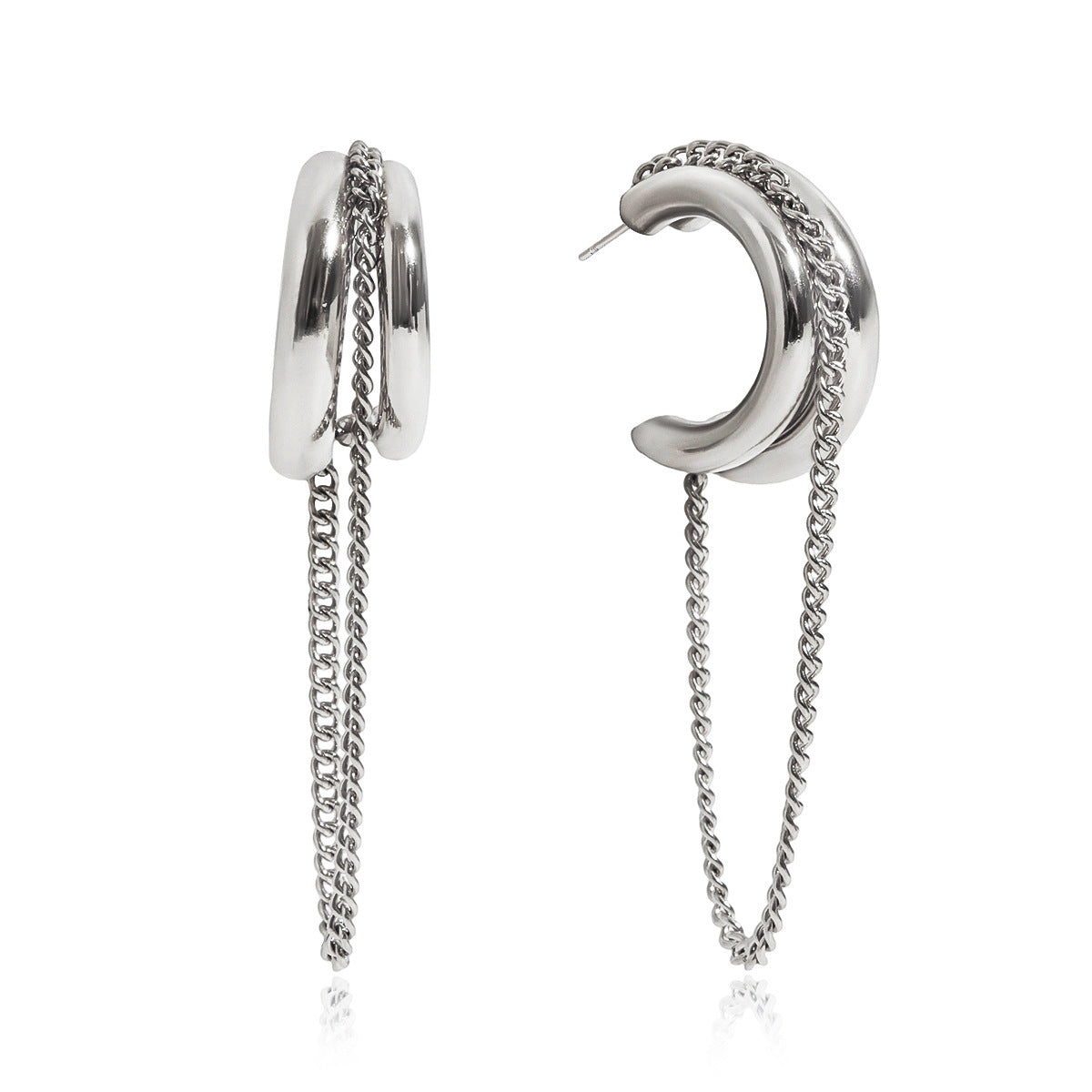 Stainless Steel C-shaped Tassel Chain Earrings