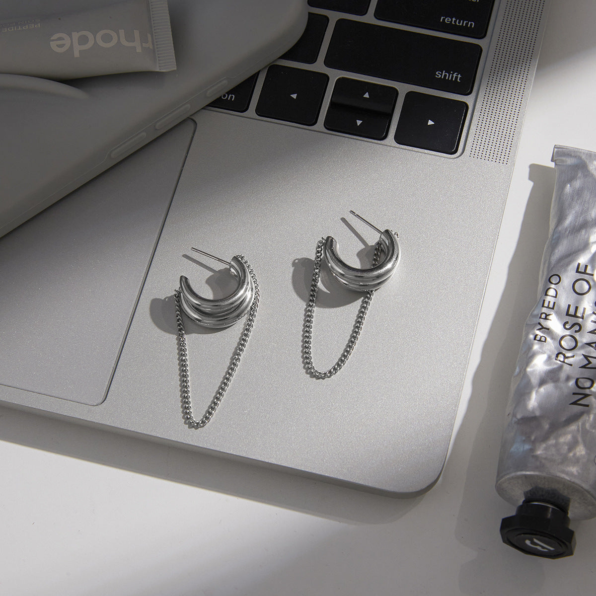 Stainless Steel C-shaped Tassel Chain Earrings