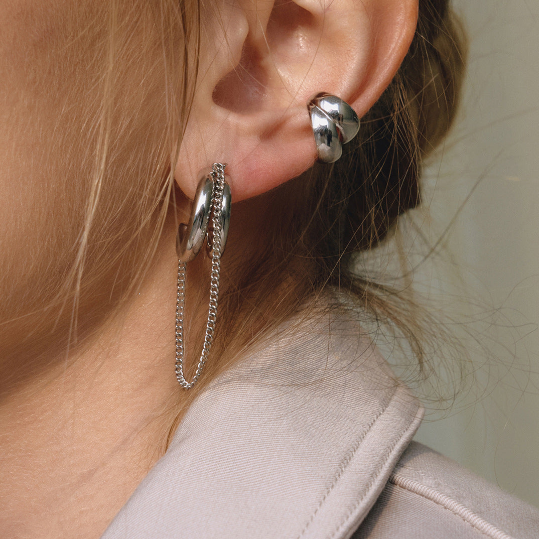 Stainless Steel C-shaped Tassel Chain Earrings