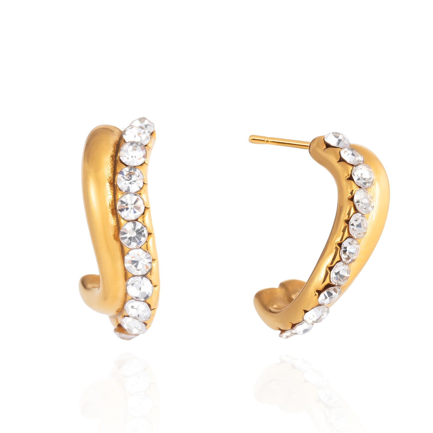 Stainless Steel Wavy C-shaped Stud Earrings