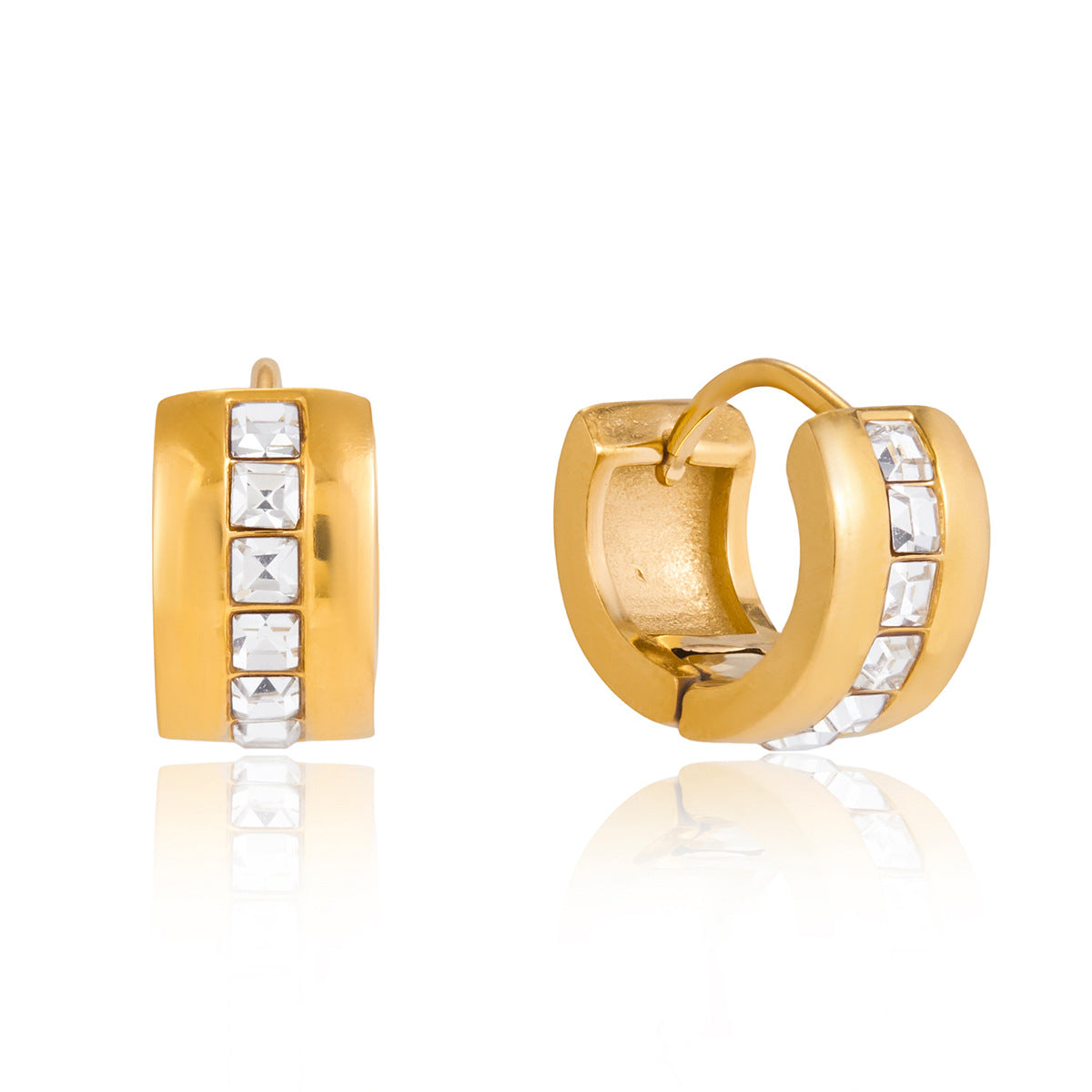 Stainless Steel Cubic Zirconia Rhinestone Hoop Earrings
