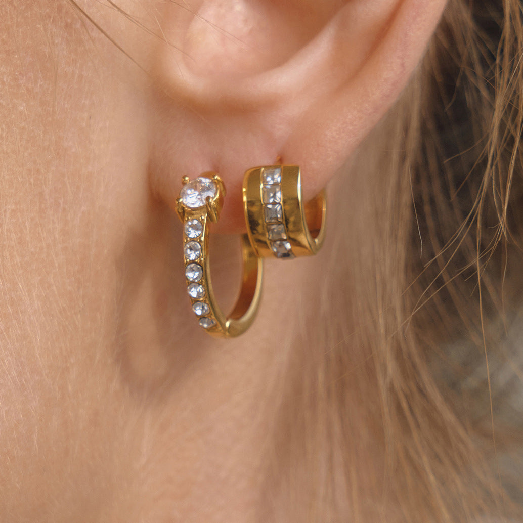 Stainless Steel Cubic Zirconia Rhinestone Hoop Earrings