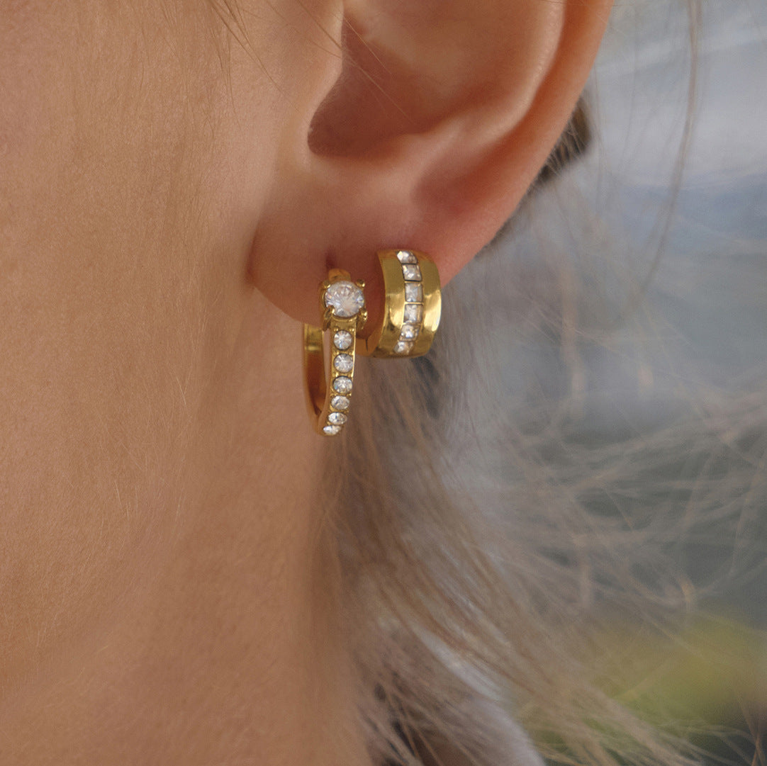 Stainless Steel Cubic Zirconia Rhinestone Hoop Earrings