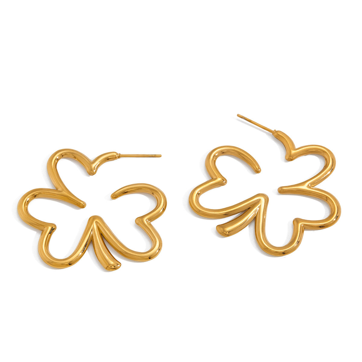 Stainless Steel Hollow-out Four-leaf Clover Stud Earrings