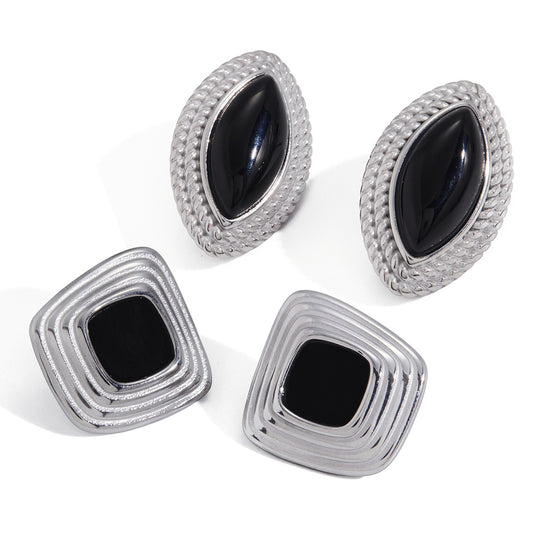 Stainless Steel Black Oil-dripping Stud Earrings