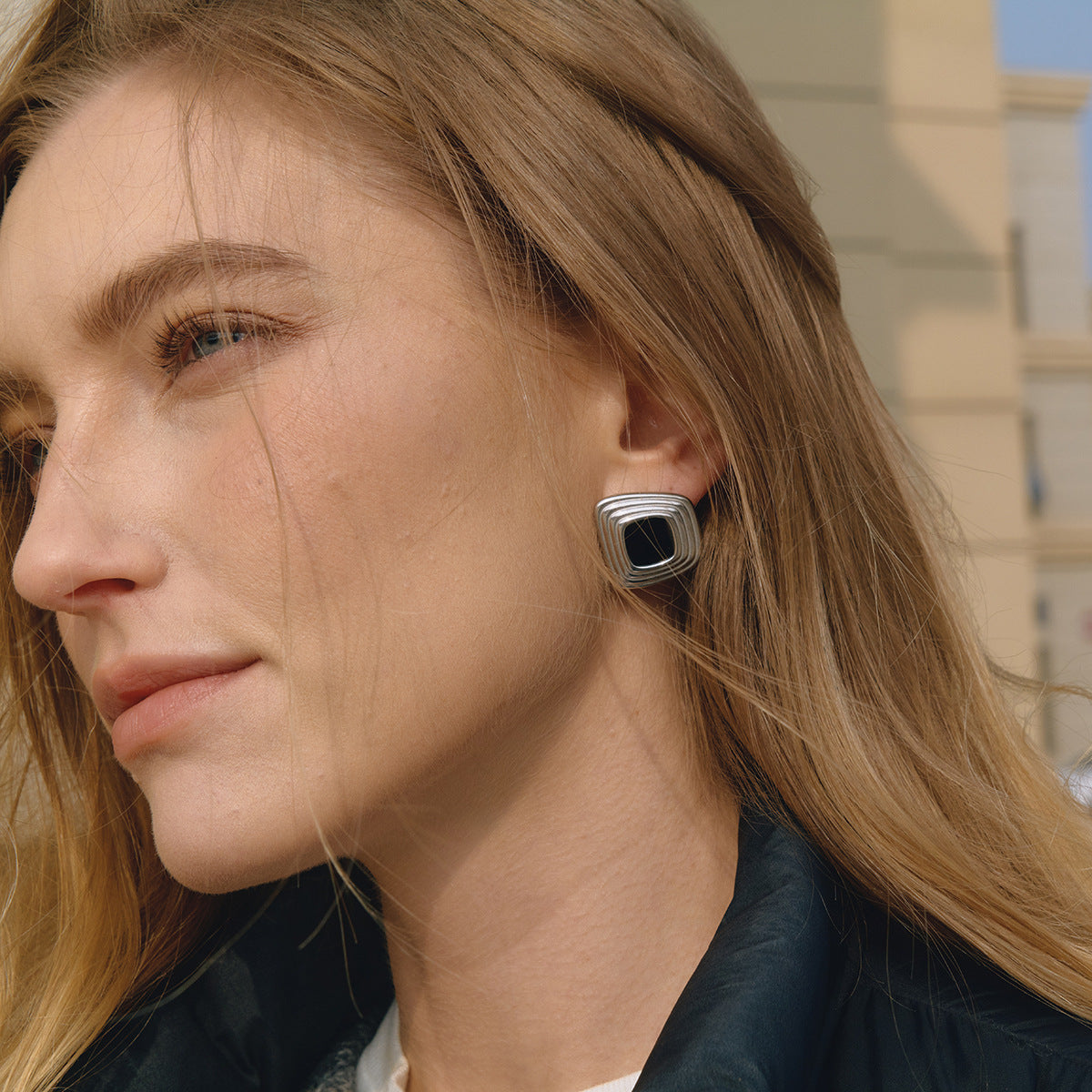 Stainless Steel Black Oil-dripping Stud Earrings