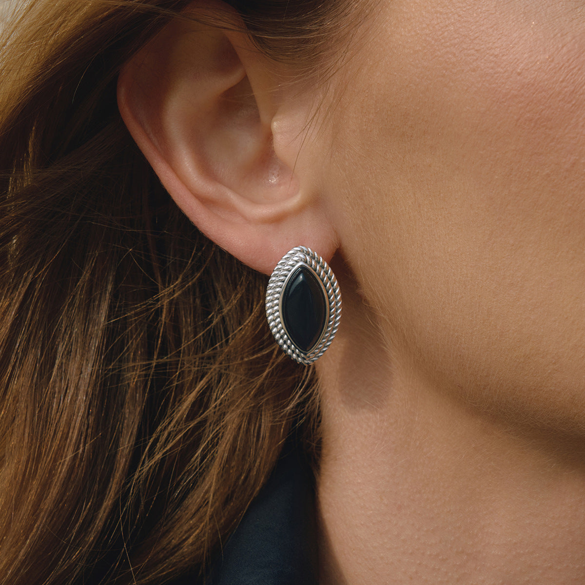 Stainless Steel Black Oil-dripping Stud Earrings