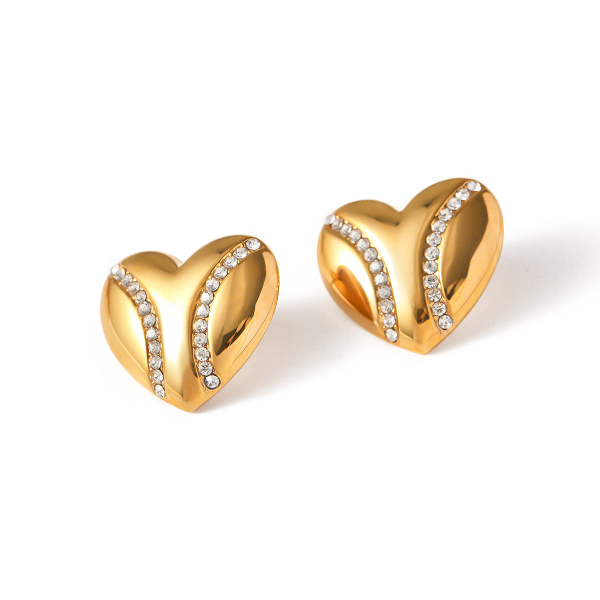 Stainless Steel 18K Gold PVD Diamond-encrusted Heart Earrings
