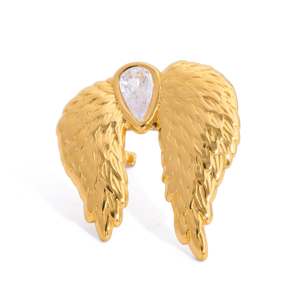 Stainless Steel Wing Cubic Zirconia Ring