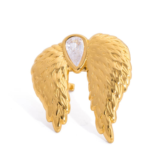 Stainless Steel Wing Cubic Zirconia Ring
