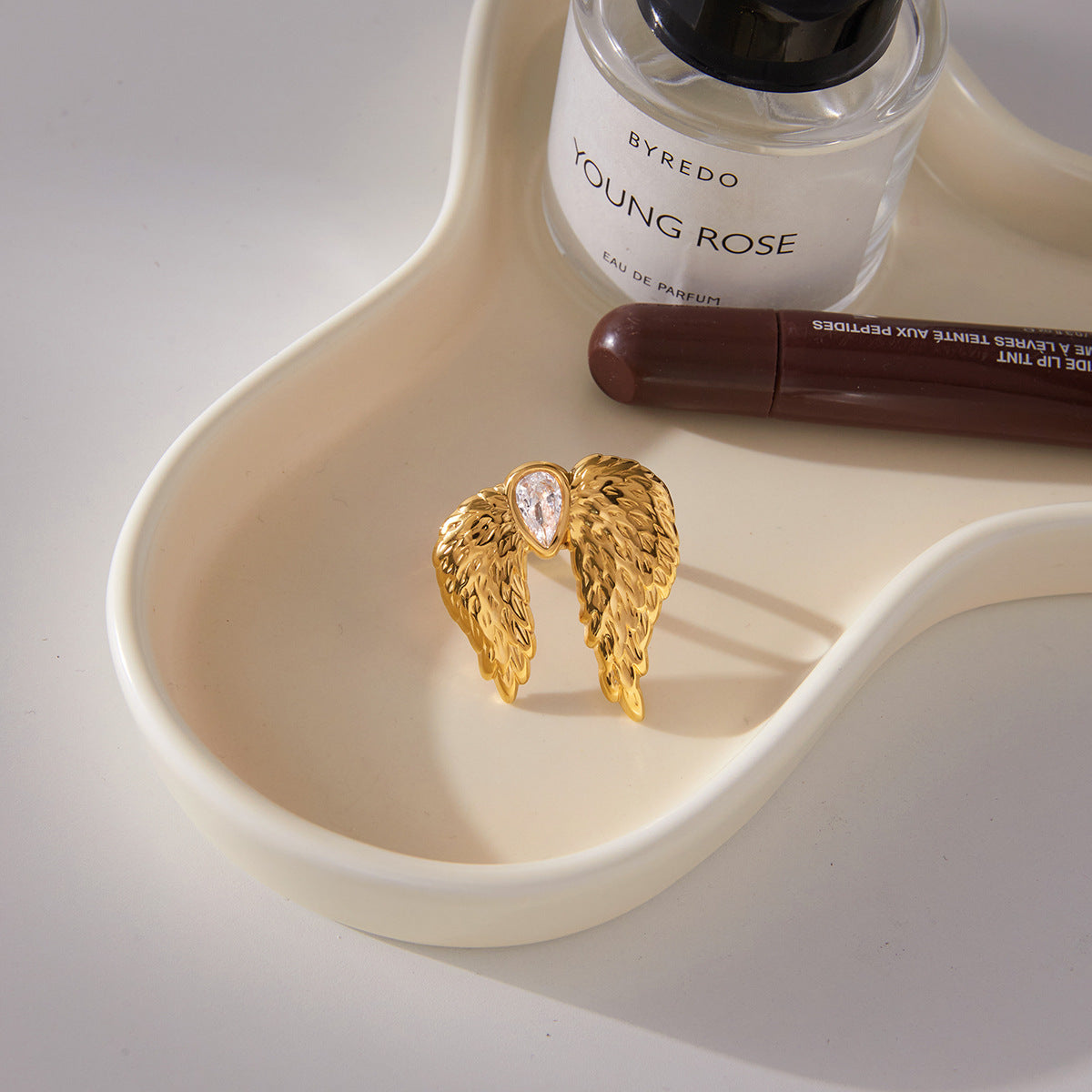 Stainless Steel Wing Cubic Zirconia Ring