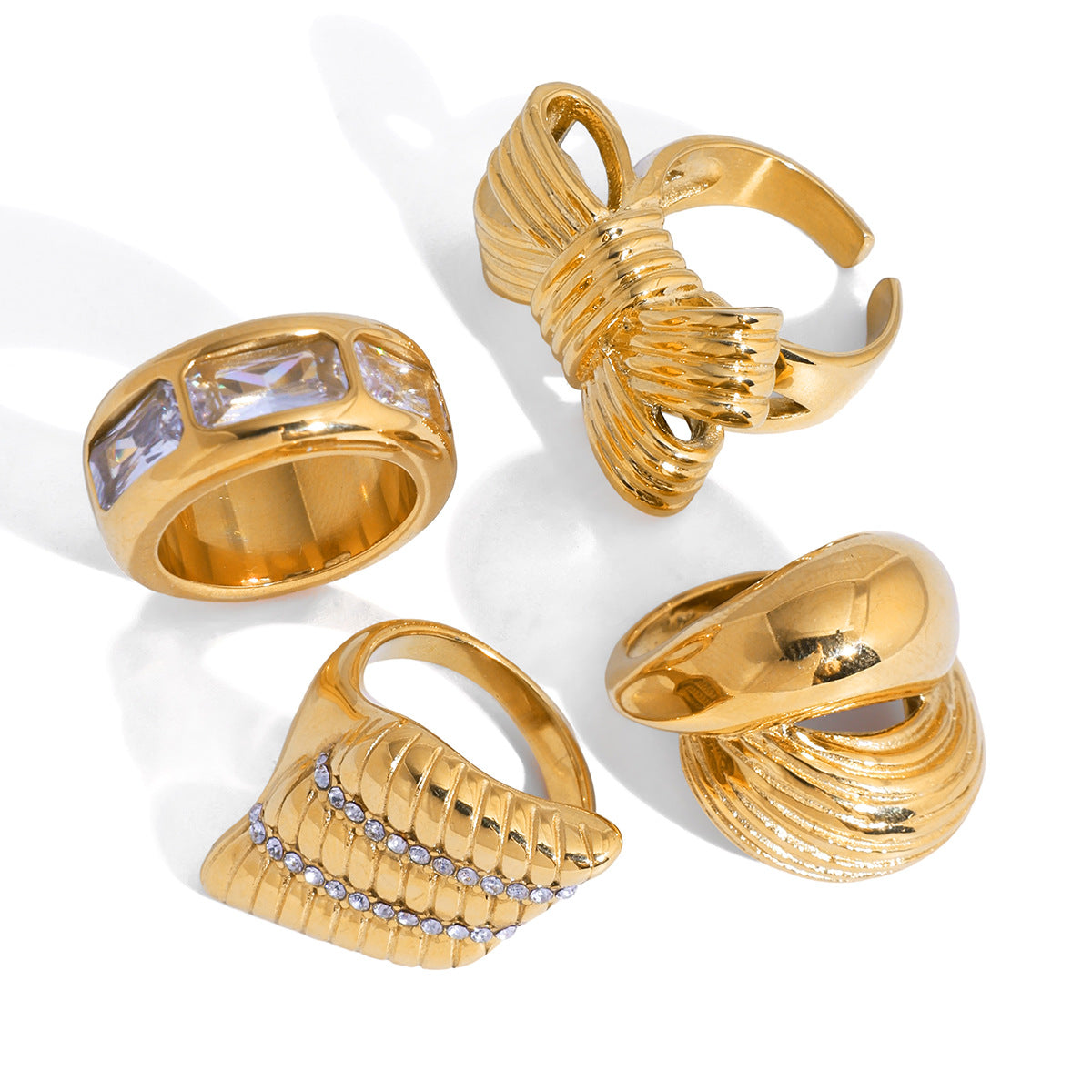 Stainless Bowknot Cubic Zirconia Geometric Ring