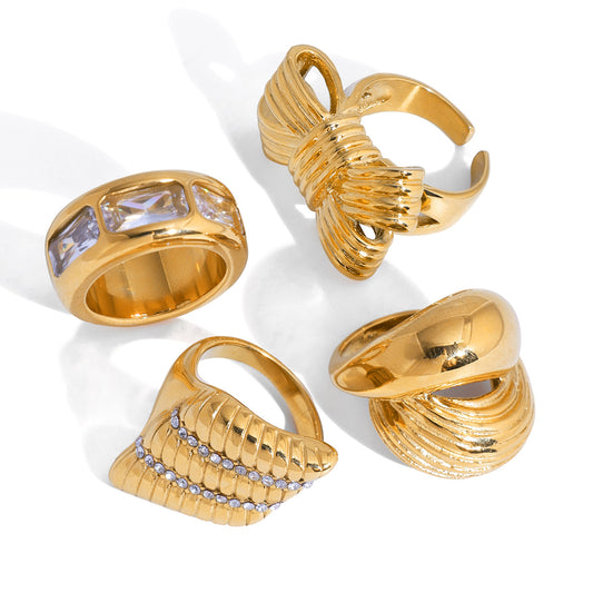 Stainless Bowknot Cubic Zirconia Geometric Ring