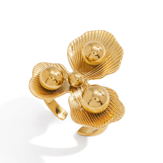 Stainless Steel Geometric Flower Ring