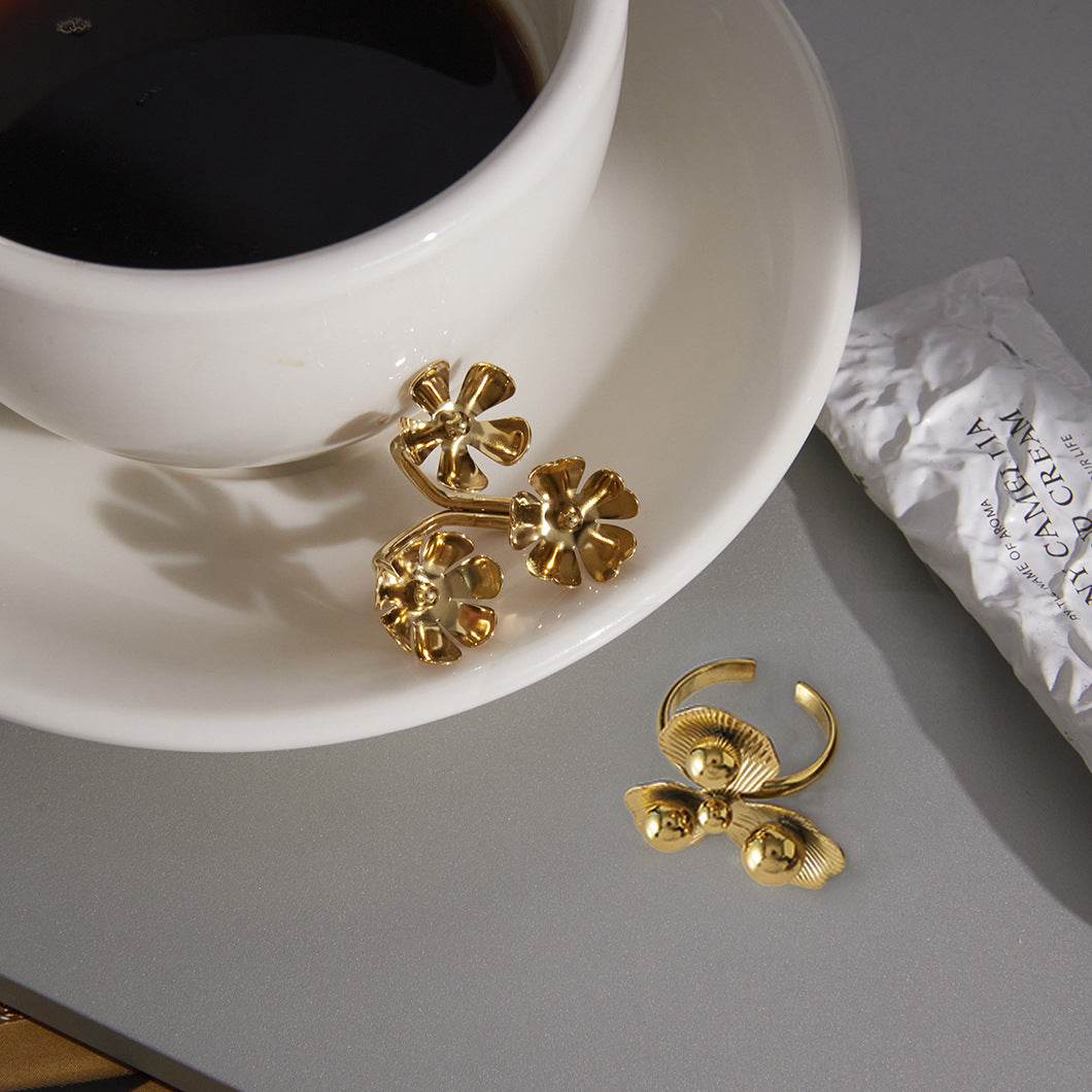 Stainless Steel Geometric Flower Ring