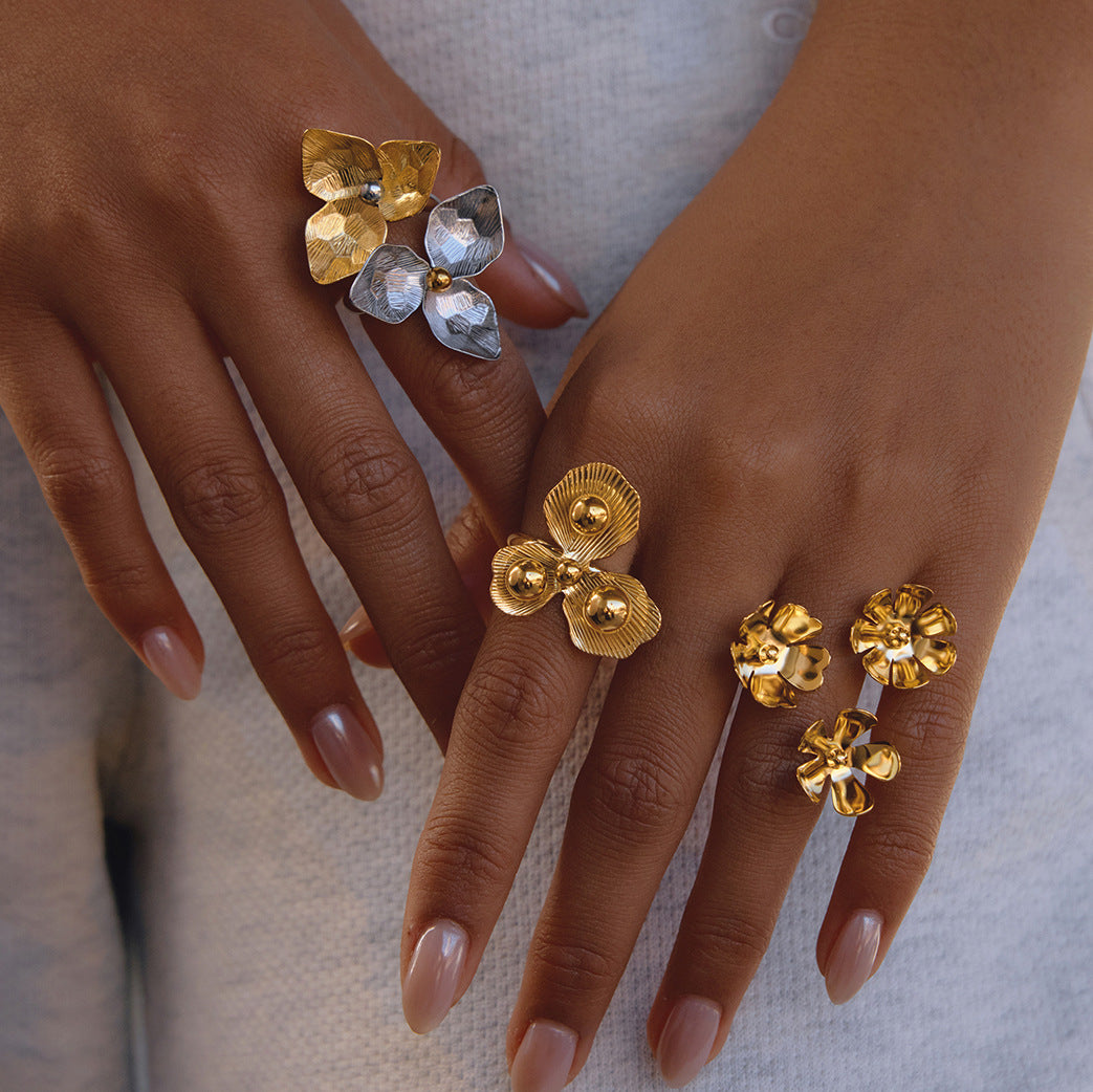 Stainless Steel Geometric Flower Ring
