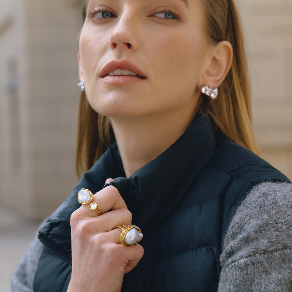 Stainless Steel Resin Pearl Ring