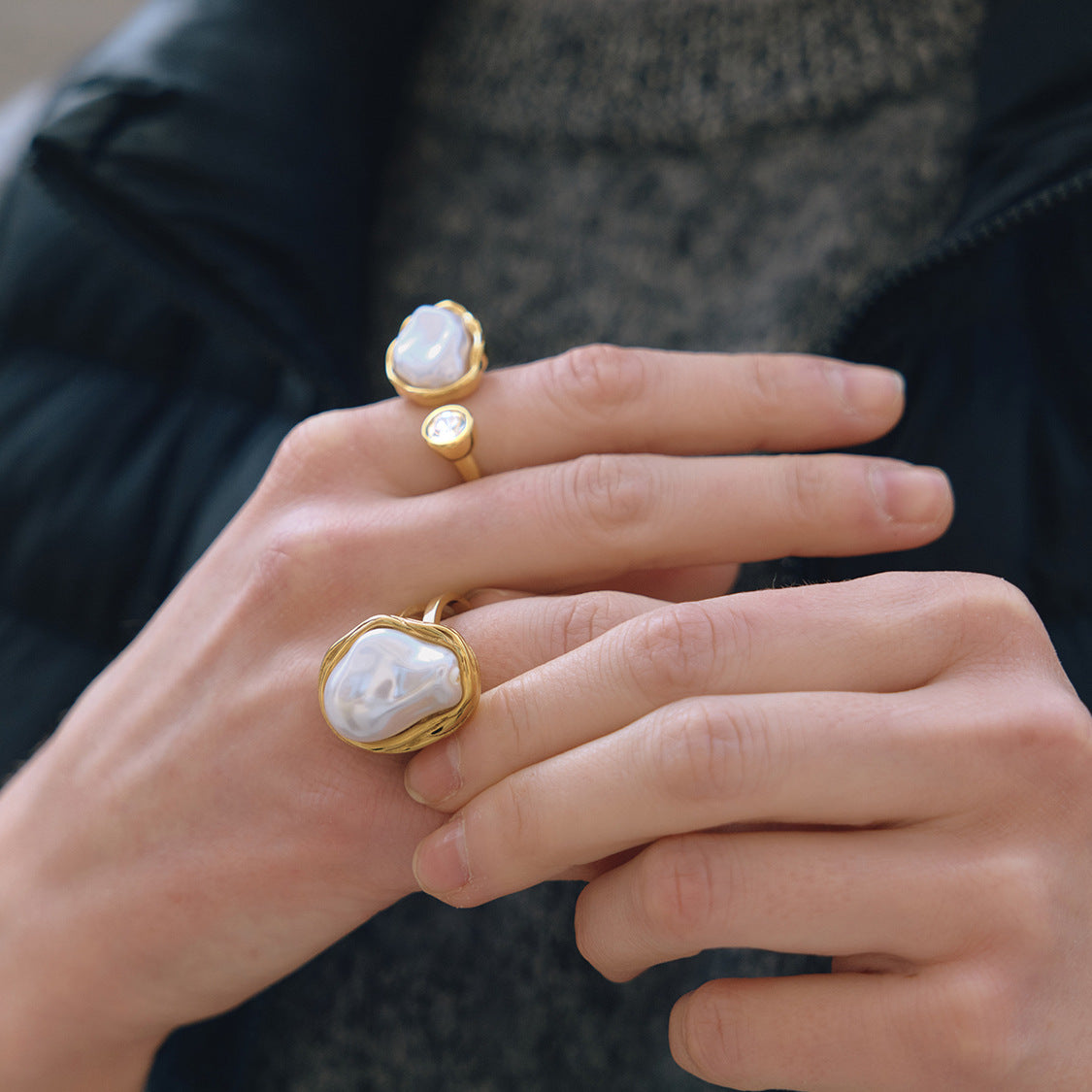 Stainless Steel Resin Pearl Ring