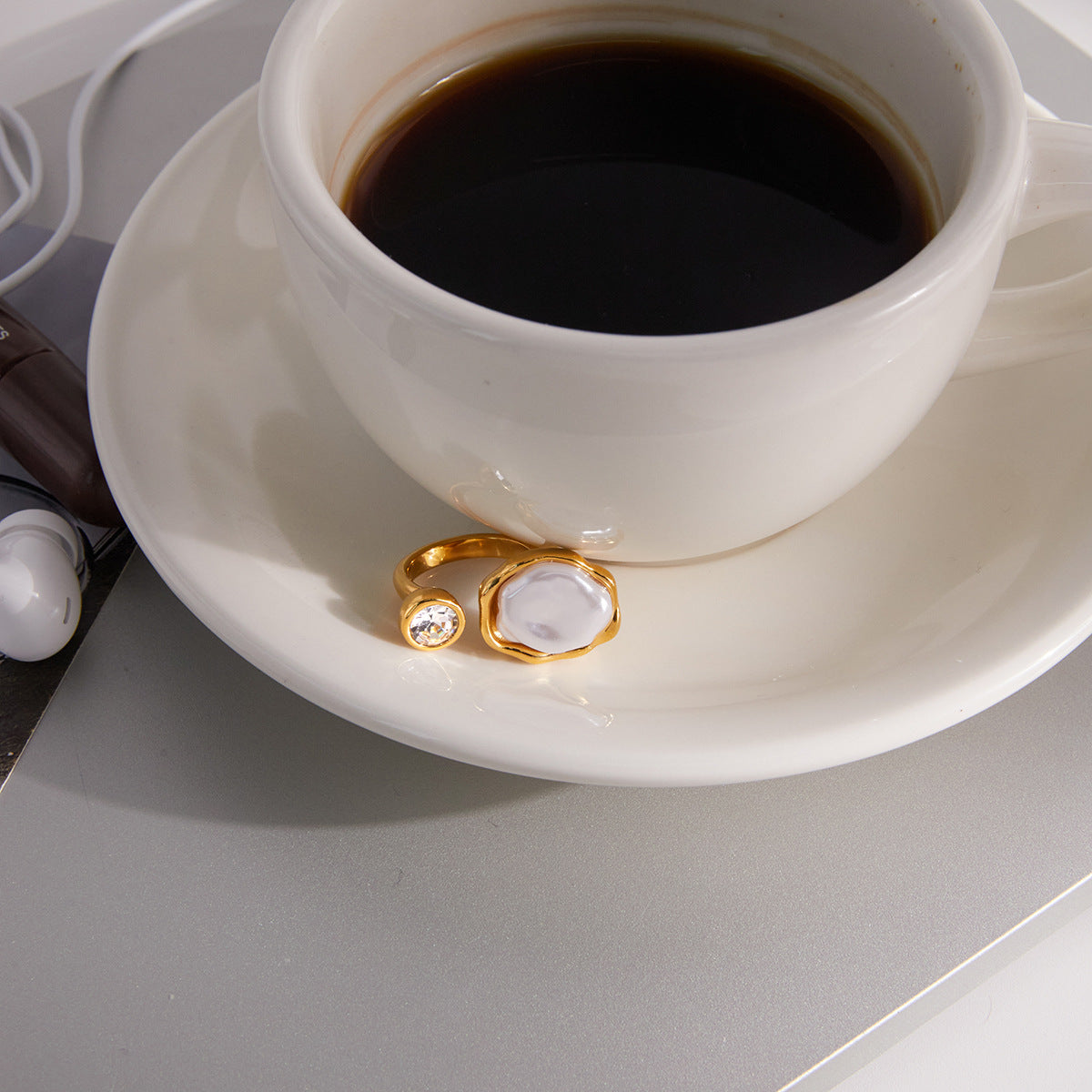 Stainless Steel Resin Pearl Ring