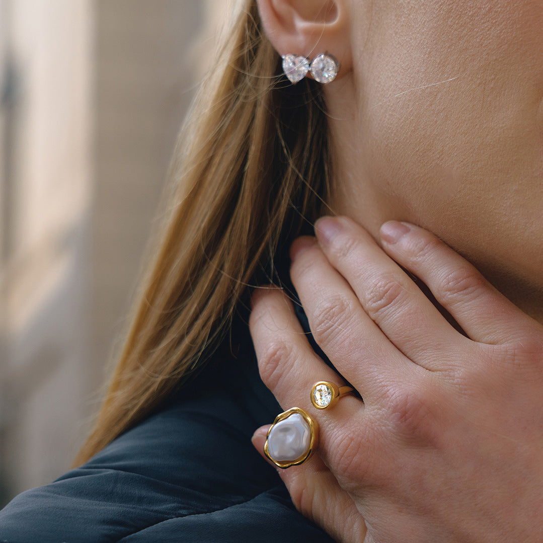 Stainless Steel Resin Pearl Ring
