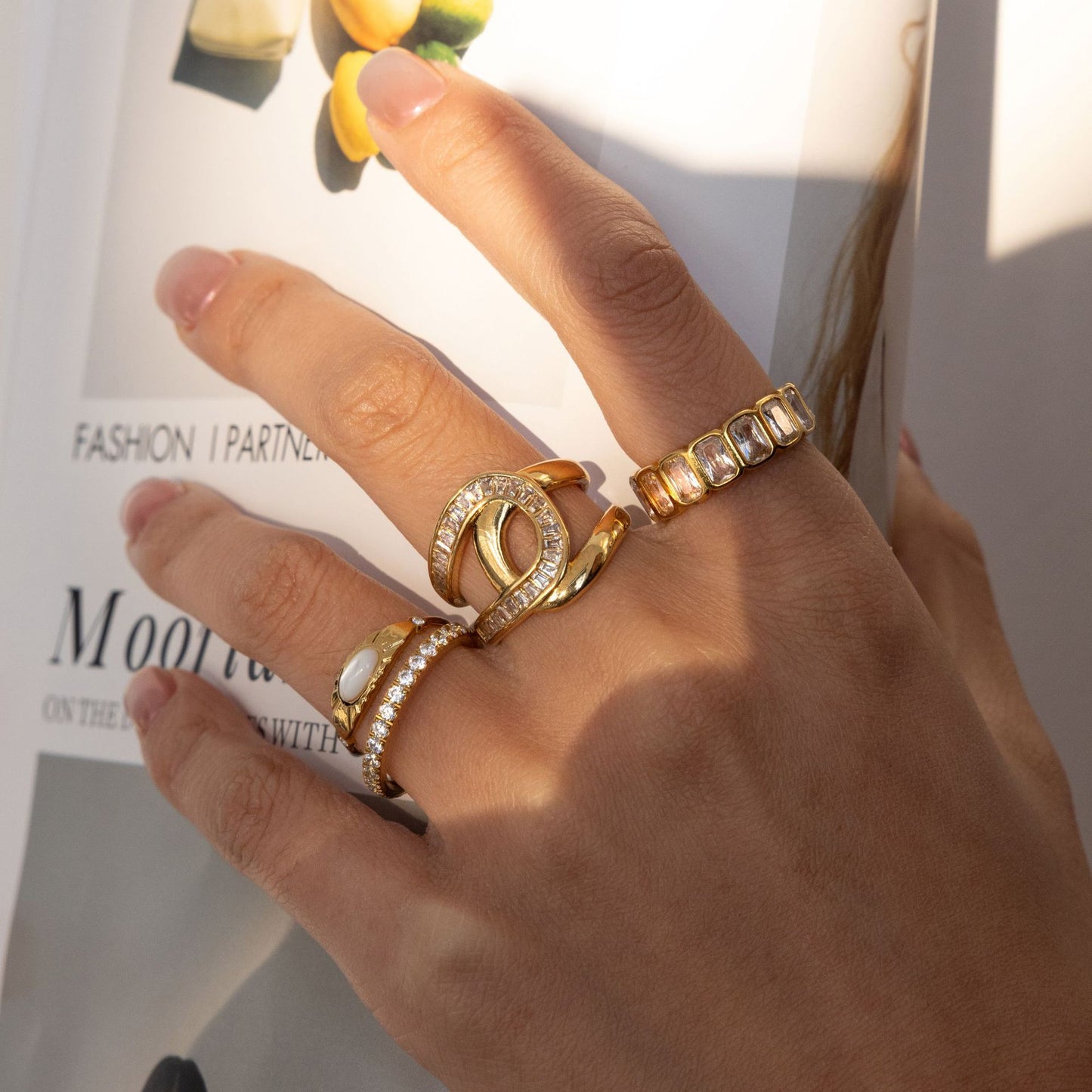 Stainless Steel 18K Gold PVD Cubic Zirconia Ring