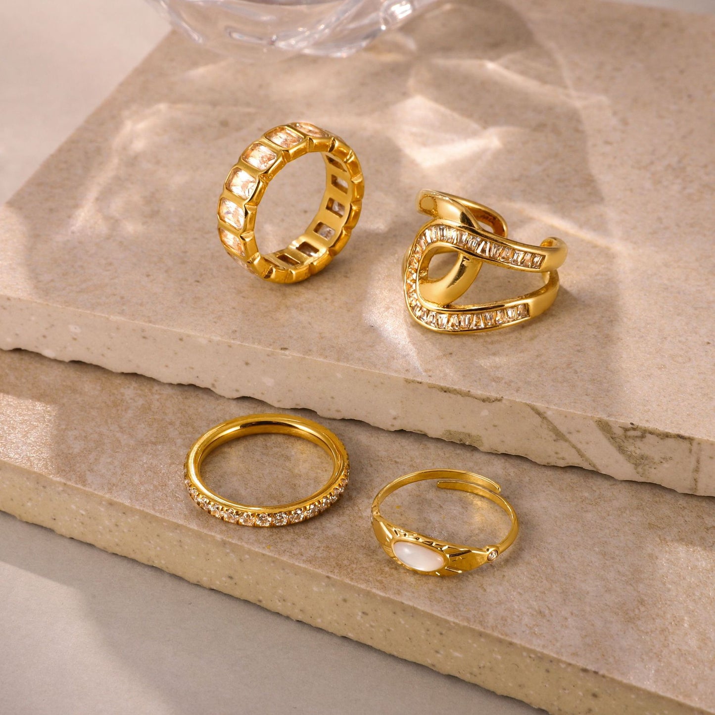 Stainless Steel 18K Gold PVD Cubic Zirconia Ring