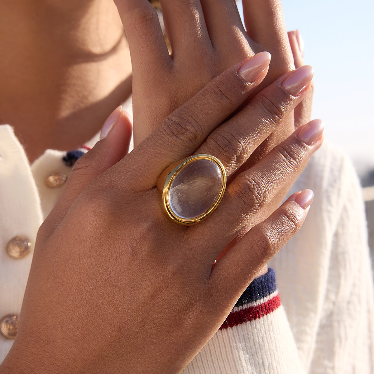 Stainless Steel Oval Geometric Ring
