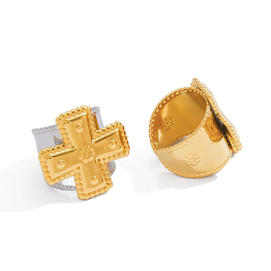 Stainless Steel Band Cross Ring