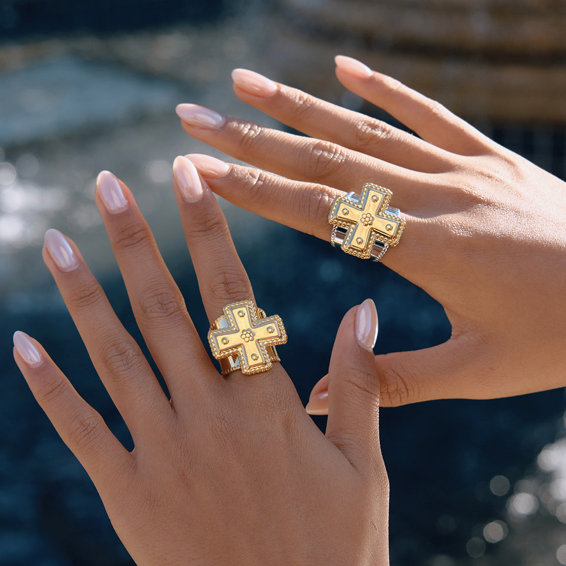 Stainless Steel Band Cross Ring