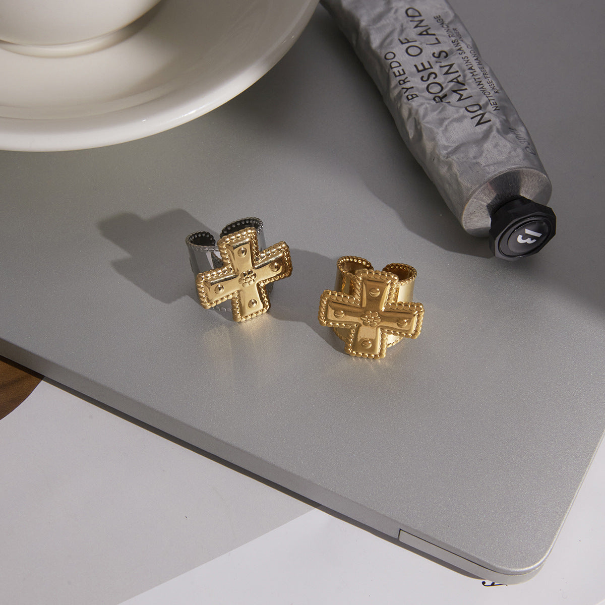 Stainless Steel Band Cross Ring