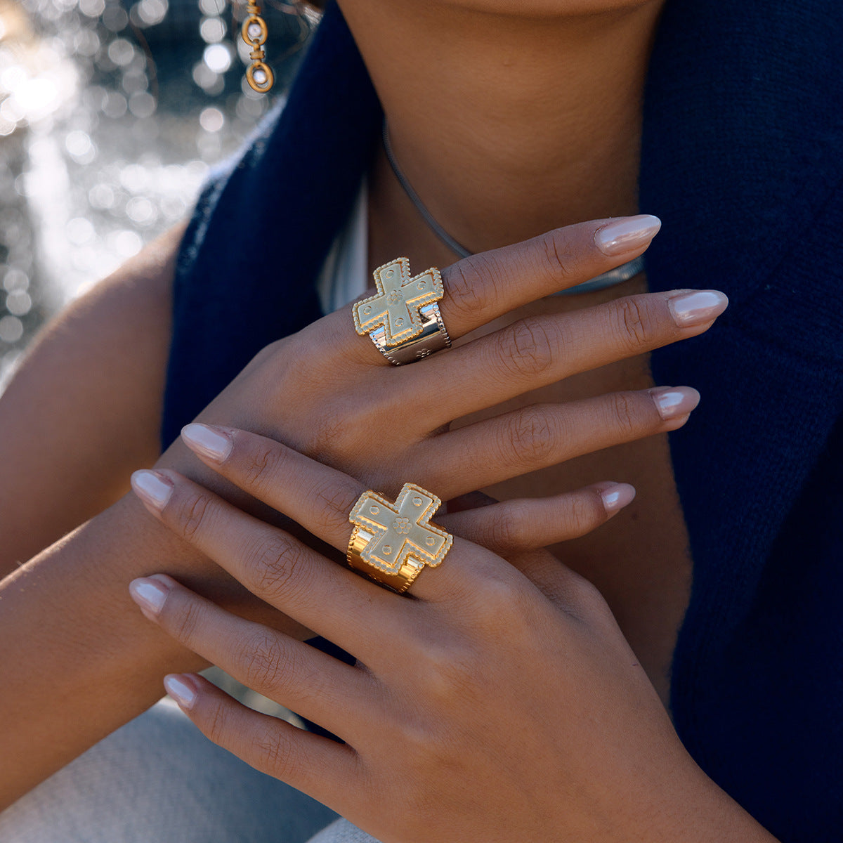 Stainless Steel Band Cross Ring