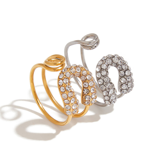Stainless Steel Paperclip Cubic Zirconia Ring