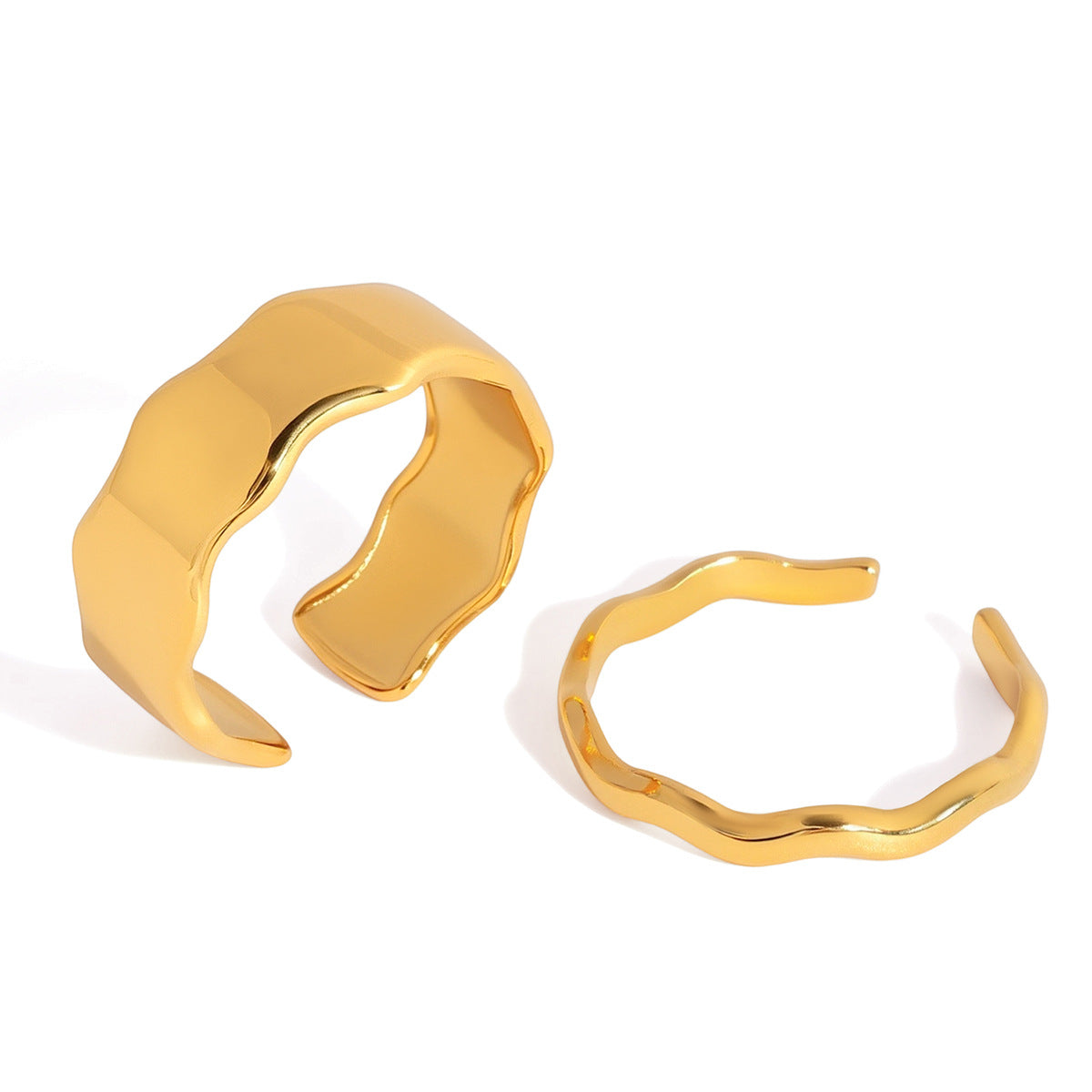 Stainless Steel 18K Gold PVD Wavy Rings - 2 Pcs