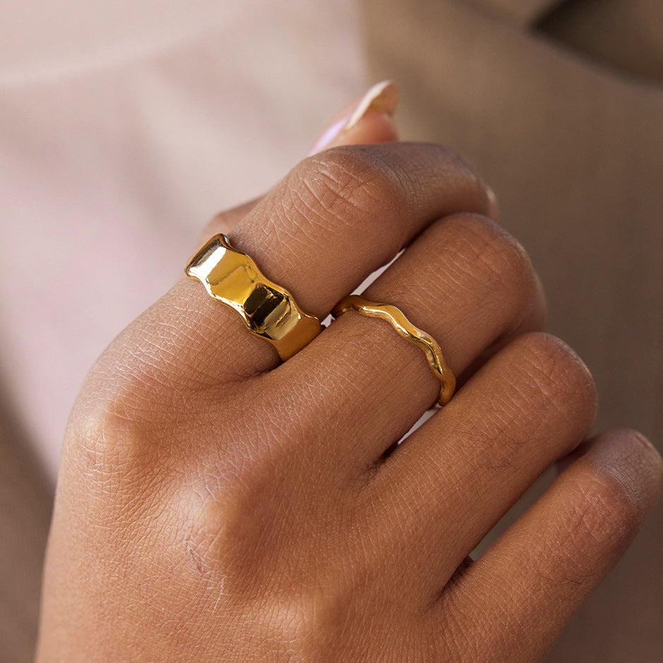Stainless Steel 18K Gold PVD Wavy Rings - 2 Pcs