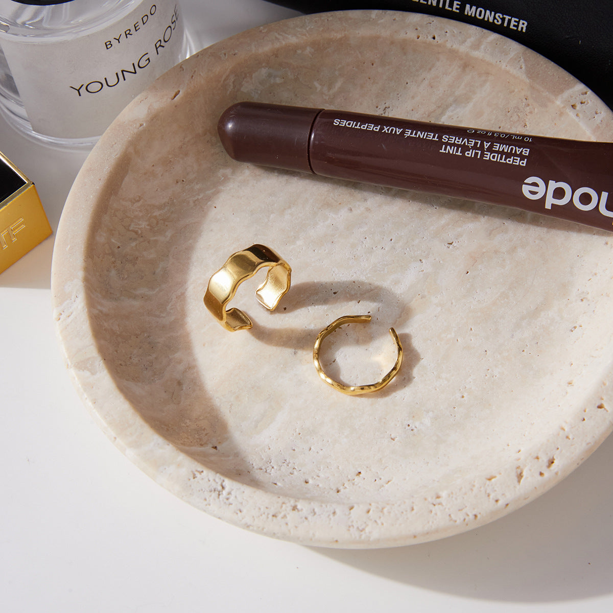 Stainless Steel 18K Gold PVD Wavy Rings - 2 Pcs