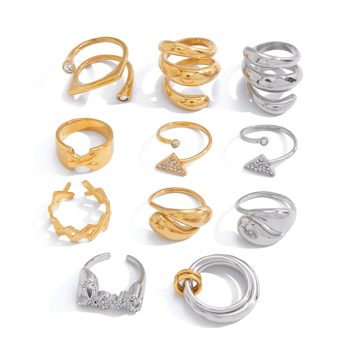 Stainless Steel Light Luxury CZ Geometric Line Ring