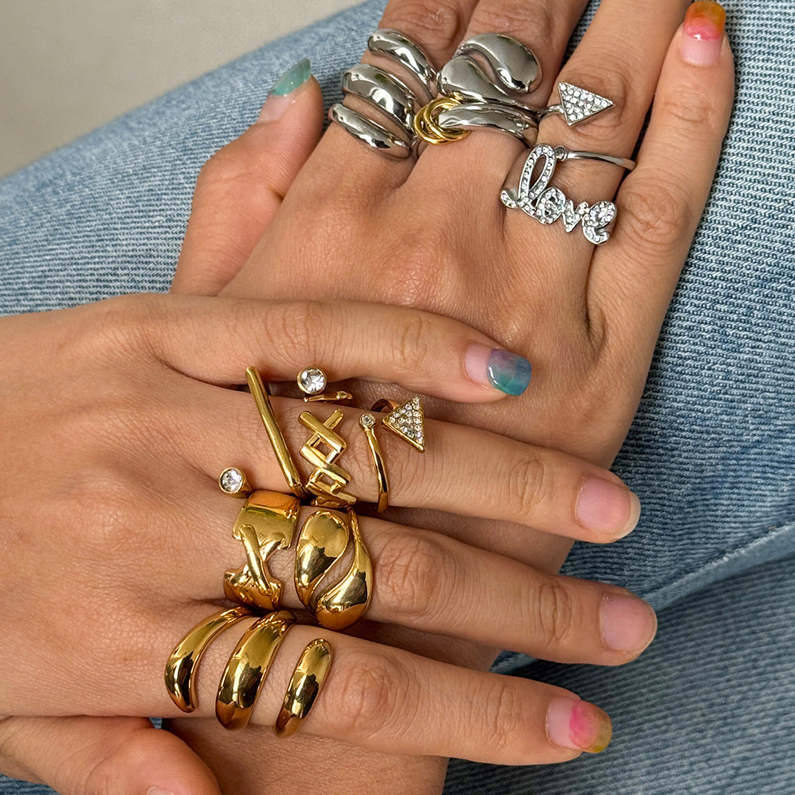 Stainless Steel Light Luxury CZ Geometric Line Ring