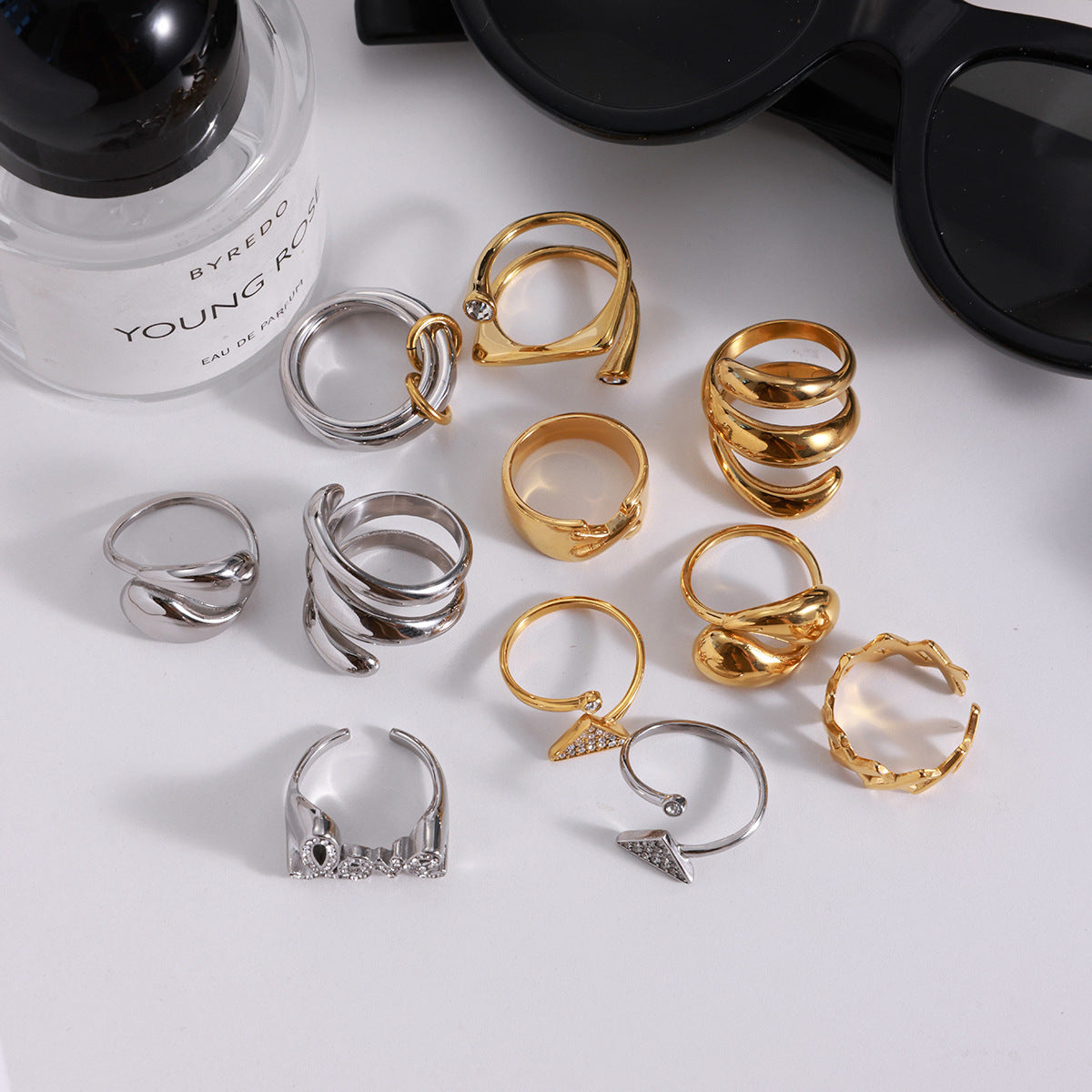 Stainless Steel Light Luxury CZ Geometric Line Ring