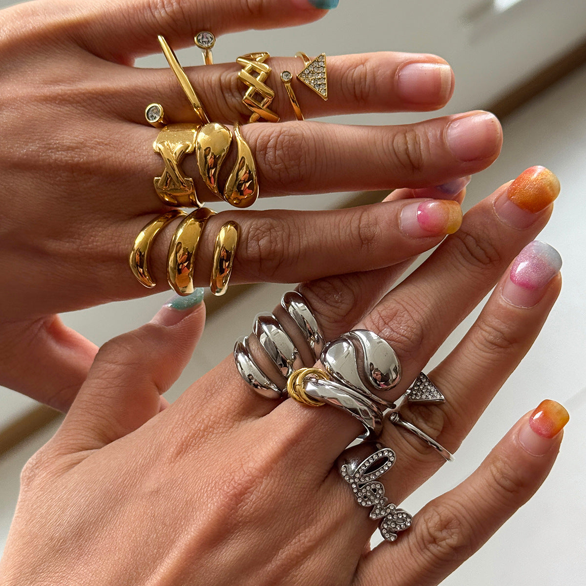 Stainless Steel Light Luxury CZ Geometric Line Ring