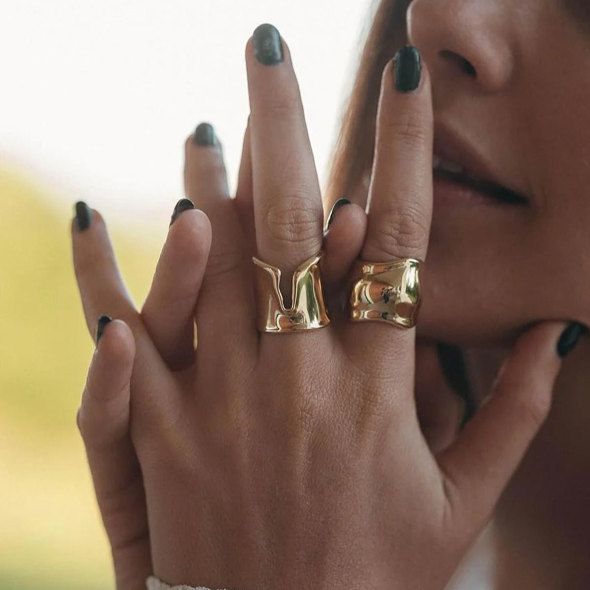 Stainless Steel Band Version Glossy Geometric Ring