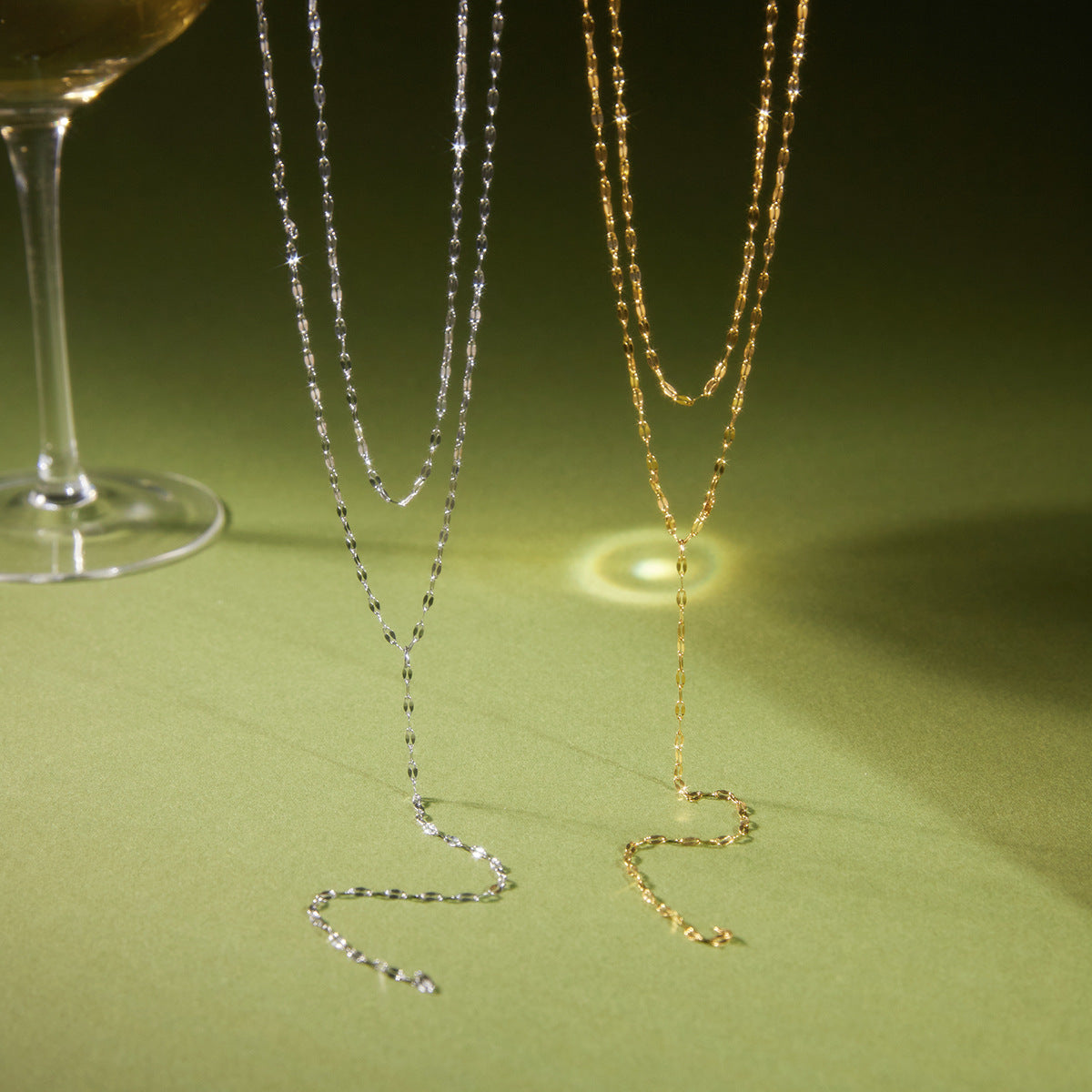 Stainless Steel Double-layer Lip Chain Lariat Necklace
