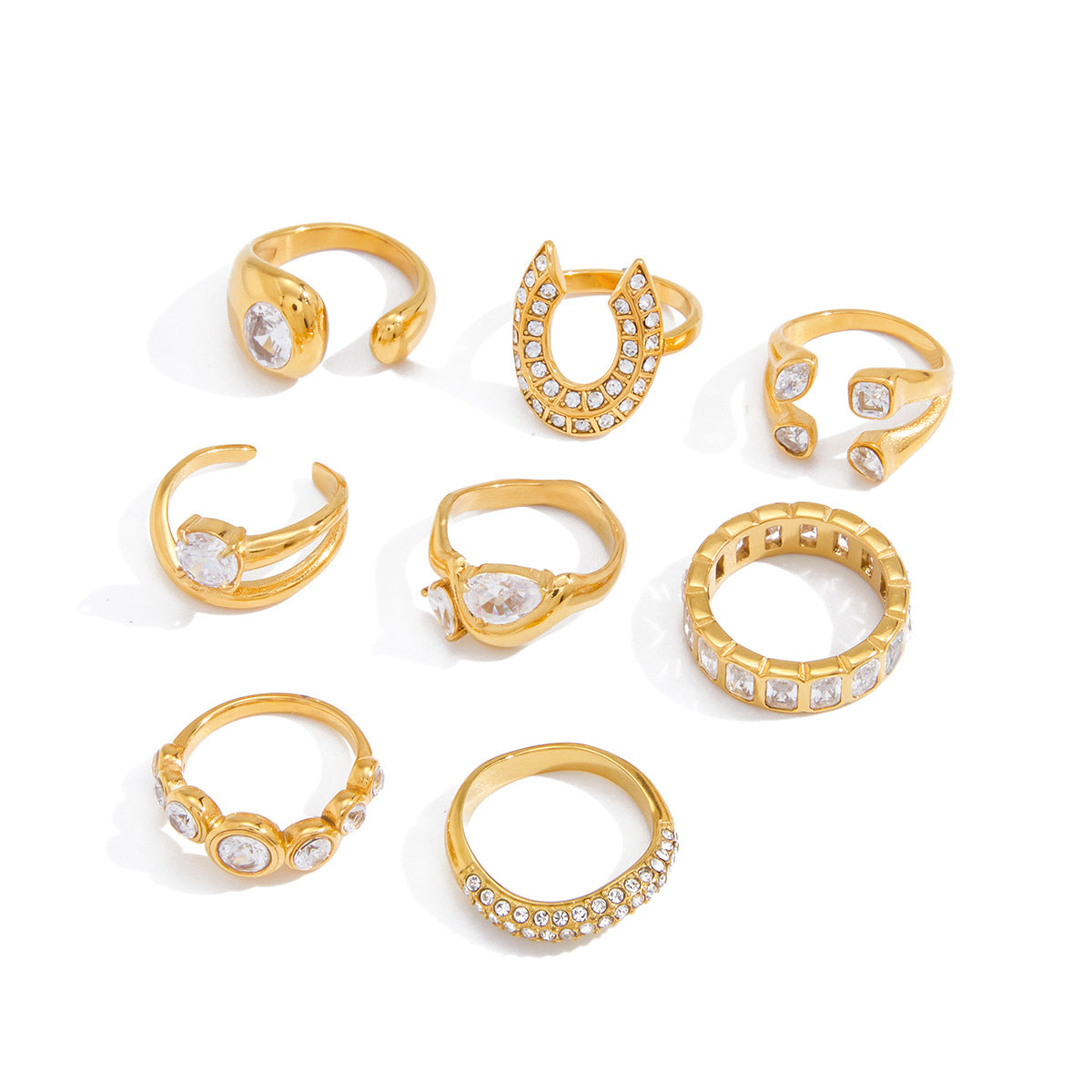 Stainless Steel White Cubic Zirconia Open Ring