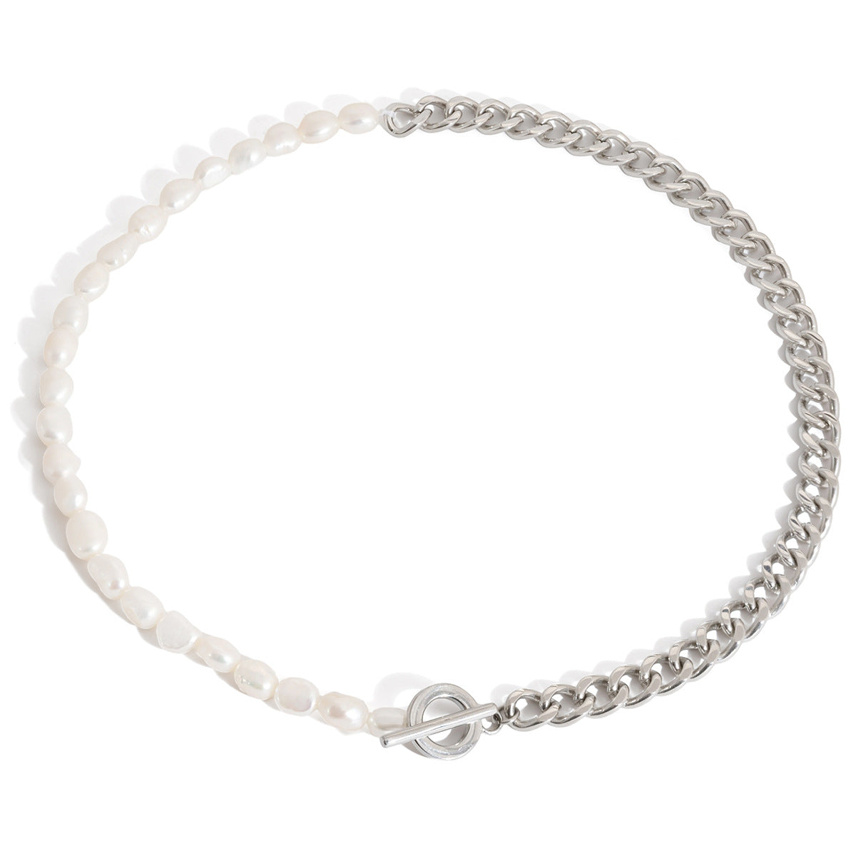Stainless Steel Pearl Long Sweater Chain Necklace